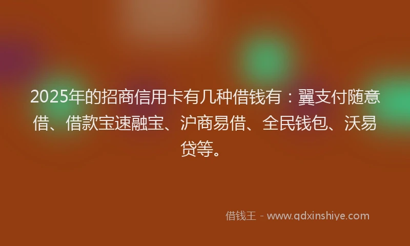 2025年的招商信用卡有几种借钱有：翼支付随意借、借款宝速融宝、沪商易借、全民钱包、沃易贷等。