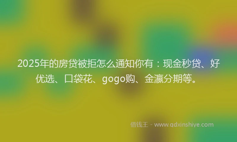 2025年的房贷被拒怎么通知你有：现金秒贷、好优选、口袋花、gogo购、金瀛分期等。
