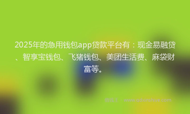 2025年的急用钱包app贷款平台有：现金易融贷、智享宝钱包、飞猪钱包、美团生活费、麻袋财富等。
