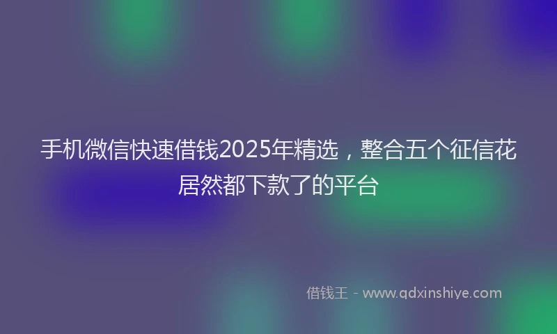 手机微信快速借钱2025年精选，整合五个征信花居然都下款了的平台