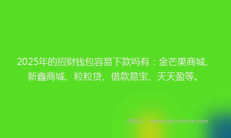 2025年的招财钱包容易下款吗有：金芒果商城、新鑫商城、粒粒贷、借款易宝、天天盈等。