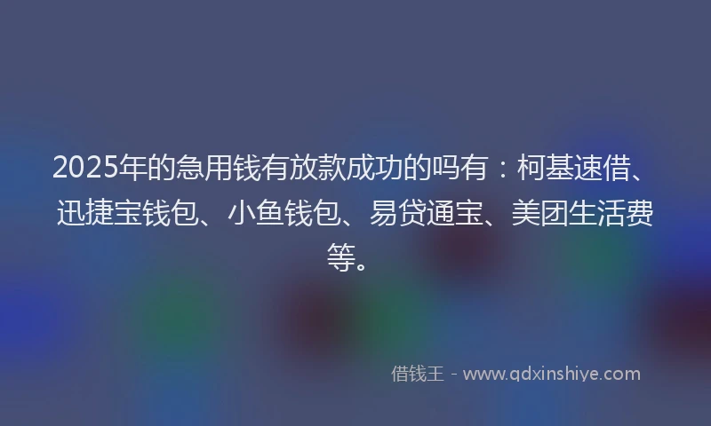 2025年的急用钱有放款成功的吗有：柯基速借、迅捷宝钱包、小鱼钱包、易贷通宝、美团生活费等。