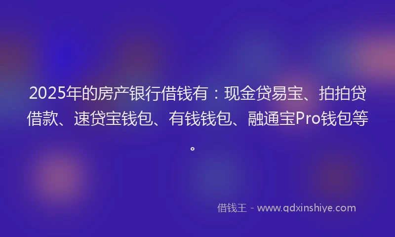2025年的房产银行借钱有：现金贷易宝、拍拍贷借款、速贷宝钱包、有钱钱包、融通宝Pro钱包等。