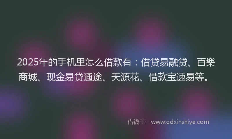 2025年的手机里怎么借款有：借贷易融贷、百樂商城、现金易贷通途、天源花、借款宝速易等。