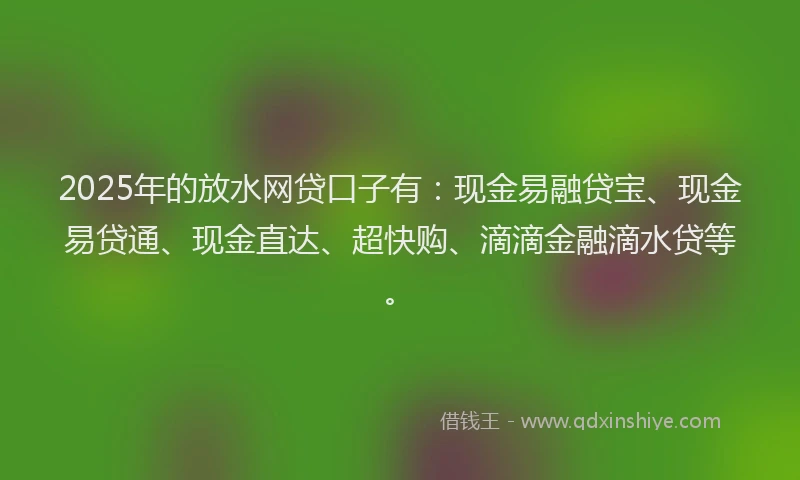 2025年的放水网贷口子有：现金易融贷宝、现金易贷通、现金直达、超快购、滴滴金融滴水贷等。