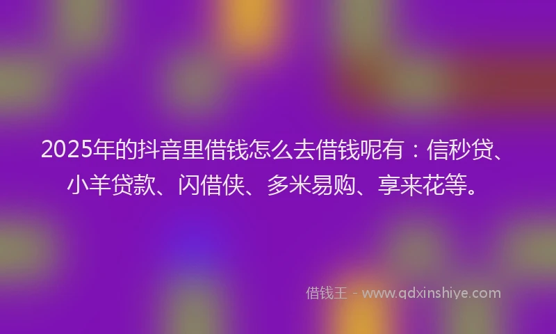 2025年的抖音里借钱怎么去借钱呢有：信秒贷、小羊贷款、闪借侠、多米易购、享来花等。