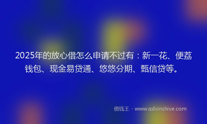 2025年的放心借怎么申请不过有：新一花、便荔钱包、现金易贷通、悠悠分期、甄信贷等。