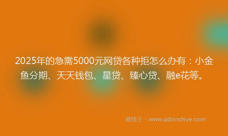 2025年的急需5000元网贷各种拒怎么办有：小金鱼分期、天天钱包、星贷、臻心贷、融e花等。