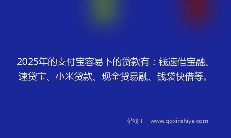2025年的支付宝容易下的贷款有：钱速借宝融、速贷宝、小米贷款、现金贷易融、钱袋快借等。
