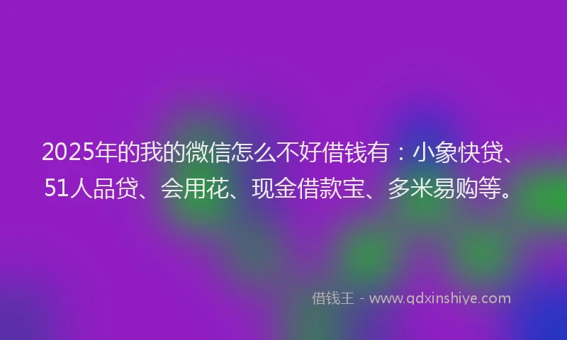 2025年的我的微信怎么不好借钱有：小象快贷、51人品贷、会用花、现金借款宝、多米易购等。