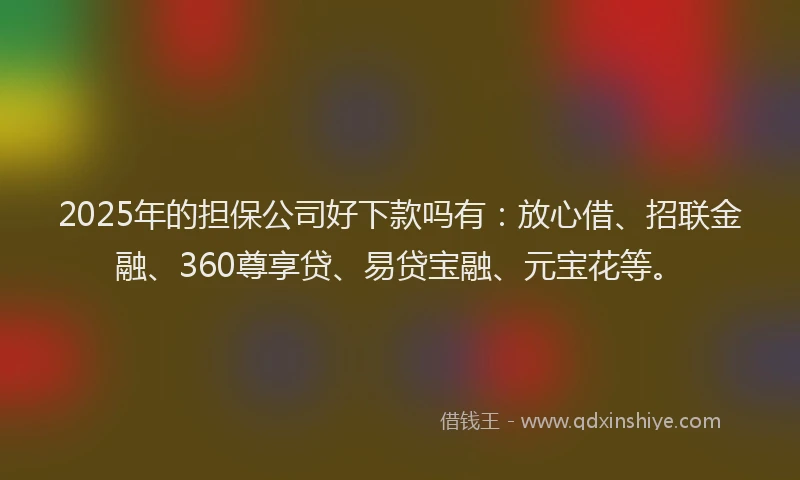 2025年的担保公司好下款吗有：放心借、招联金融、360尊享贷、易贷宝融、元宝花等。