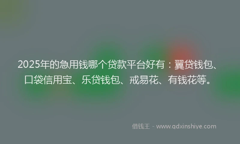 2025年的急用钱哪个贷款平台好有：翼贷钱包、口袋信用宝、乐贷钱包、戒易花、有钱花等。