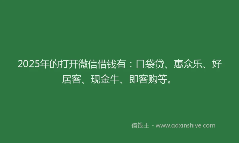 2025年的打开微信借钱有：口袋贷、惠众乐、好居客、现金牛、即客购等。