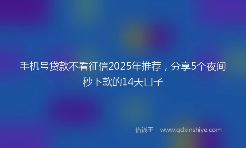 手机号贷款不看征信2025年推荐，分享5个夜间秒下款的14天口子