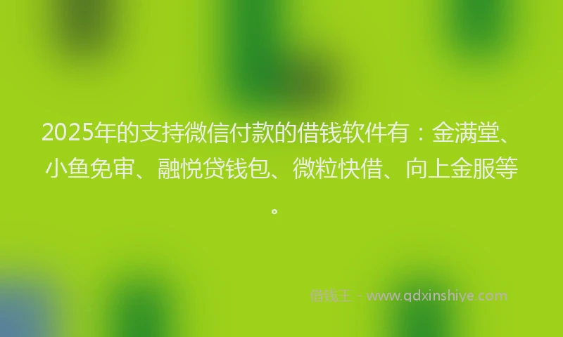 2025年的支持微信付款的借钱软件有：金满堂、小鱼免审、融悦贷钱包、微粒快借、向上金服等。