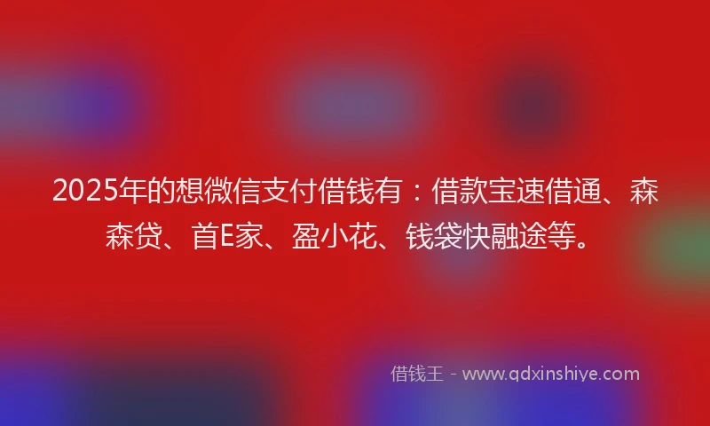 2025年的想微信支付借钱有：借款宝速借通、森森贷、首E家、盈小花、钱袋快融途等。