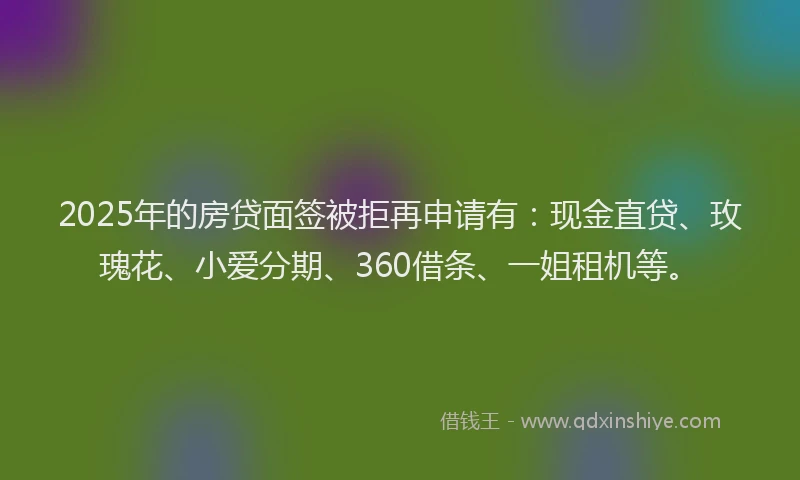 2025年的房贷面签被拒再申请有：现金直贷、玫瑰花、小爱分期、360借条、一姐租机等。