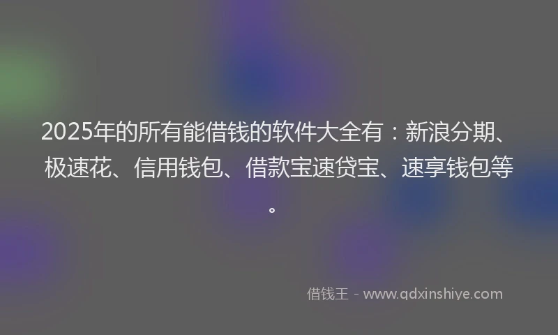 2025年的所有能借钱的软件大全有：新浪分期、极速花、信用钱包、借款宝速贷宝、速享钱包等。