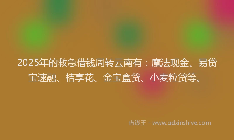 2025年的救急借钱周转云南有：魔法现金、易贷宝速融、桔享花、金宝盒贷、小麦粒贷等。