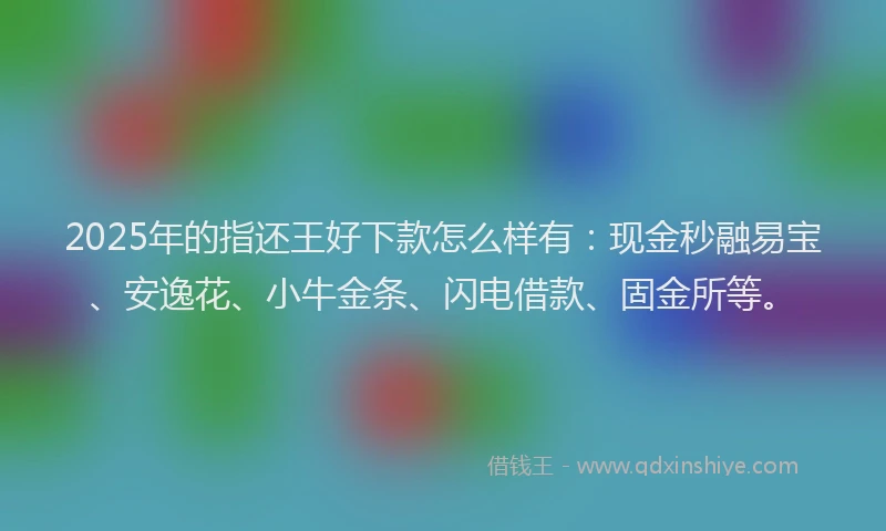 2025年的指还王好下款怎么样有：现金秒融易宝、安逸花、小牛金条、闪电借款、固金所等。
