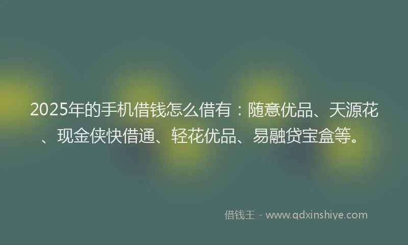 2025年的手机借钱怎么借有：随意优品、天源花、现金侠快借通、轻花优品、易融贷宝盒等。