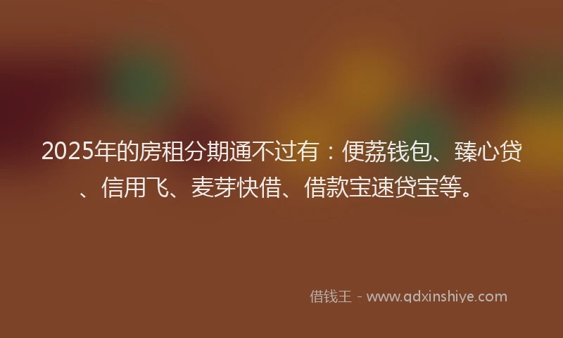 2025年的房租分期通不过有：便荔钱包、臻心贷、信用飞、麦芽快借、借款宝速贷宝等。
