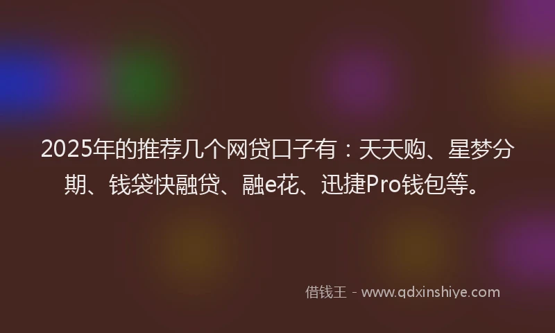 2025年的推荐几个网贷口子有：天天购、星梦分期、钱袋快融贷、融e花、迅捷Pro钱包等。