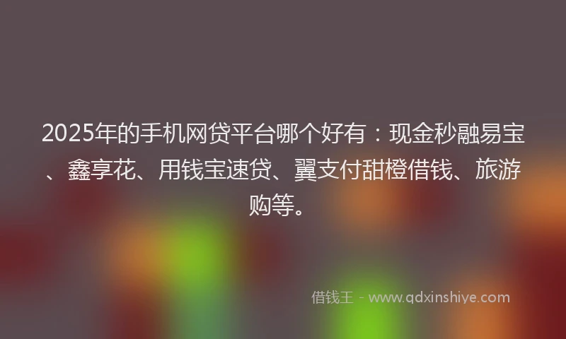 2025年的手机网贷平台哪个好有：现金秒融易宝、鑫享花、用钱宝速贷、翼支付甜橙借钱、旅游购等。