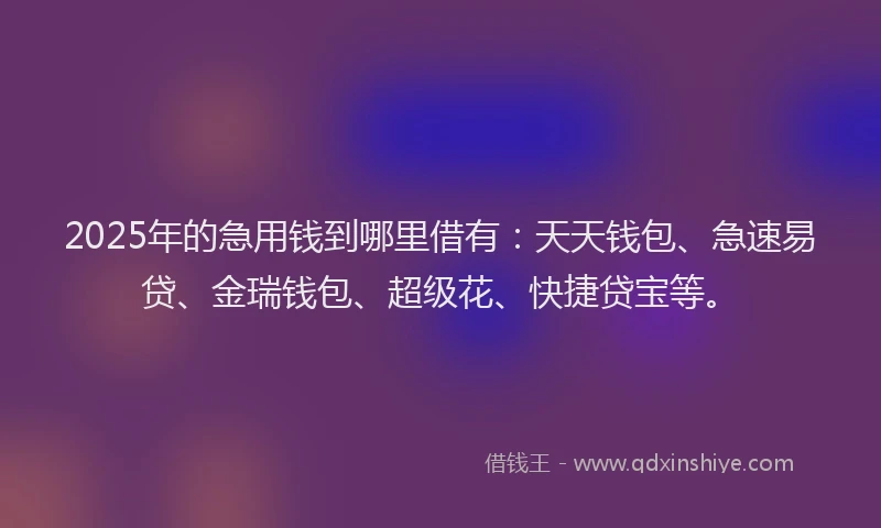 2025年的急用钱到哪里借有：天天钱包、急速易贷、金瑞钱包、超级花、快捷贷宝等。