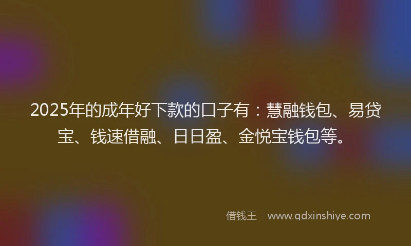 2025年的成年好下款的口子有：慧融钱包、易贷宝、钱速借融、日日盈、金悦宝钱包等。