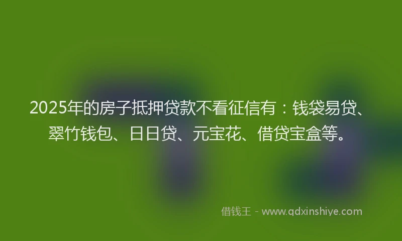 2025年的房子抵押贷款不看征信有：钱袋易贷、翠竹钱包、日日贷、元宝花、借贷宝盒等。
