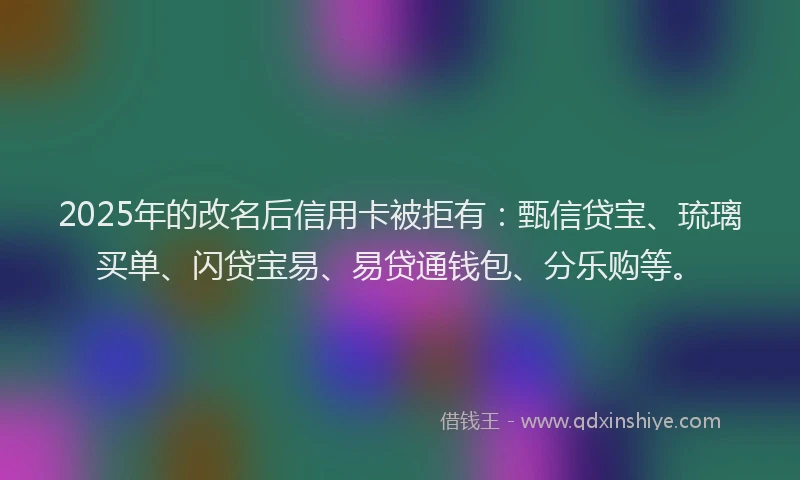 2025年的改名后信用卡被拒有：甄信贷宝、琉璃买单、闪贷宝易、易贷通钱包、分乐购等。