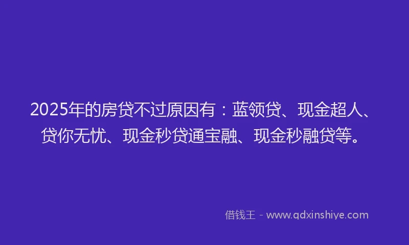2025年的房贷不过原因有：蓝领贷、现金超人、贷你无忧、现金秒贷通宝融、现金秒融贷等。