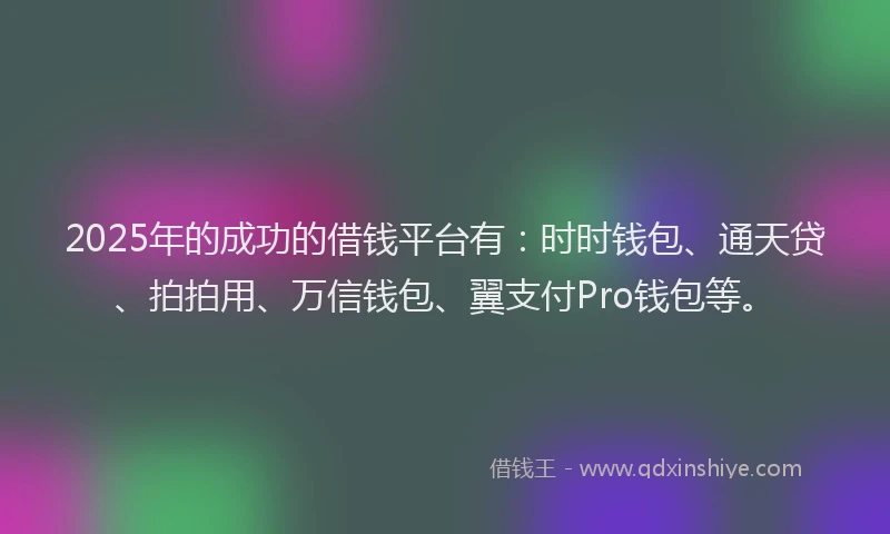 2025年的成功的借钱平台有：时时钱包、通天贷、拍拍用、万信钱包、翼支付Pro钱包等。