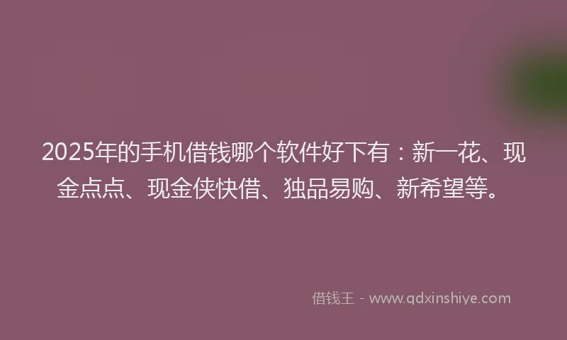 2025年的手机借钱哪个软件好下有：新一花、现金点点、现金侠快借、独品易购、新希望等。