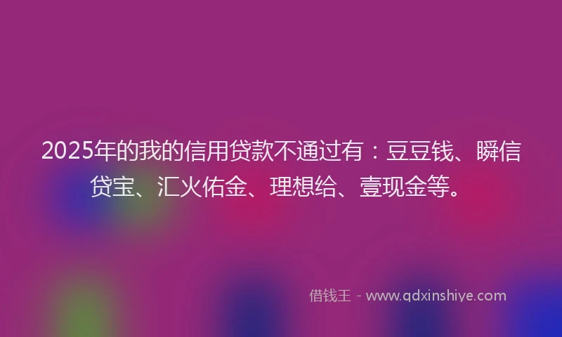 2025年的我的信用贷款不通过有：豆豆钱、瞬信贷宝、汇火佑金、理想给、壹现金等。