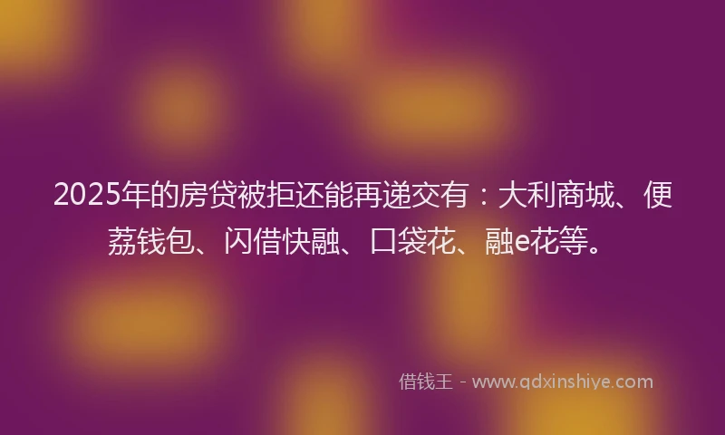 2025年的房贷被拒还能再递交有：大利商城、便荔钱包、闪借快融、口袋花、融e花等。