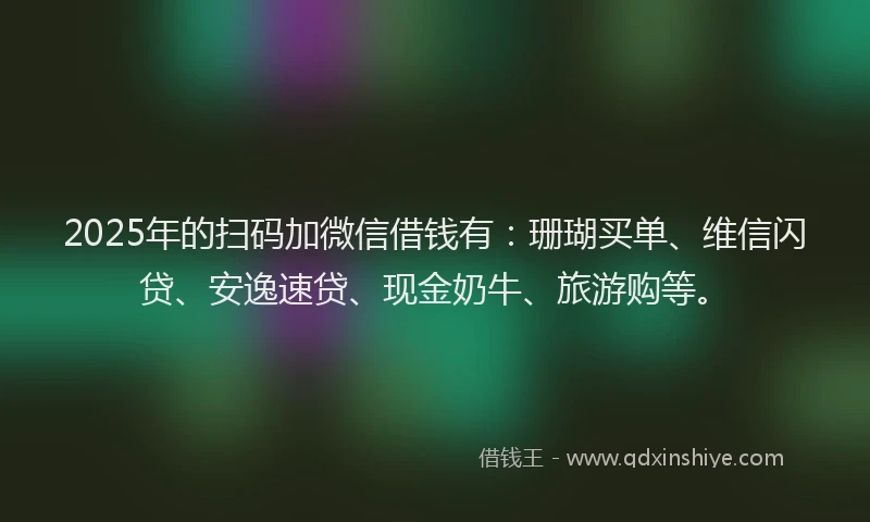 2025年的扫码加微信借钱有：珊瑚买单、维信闪贷、安逸速贷、现金奶牛、旅游购等。
