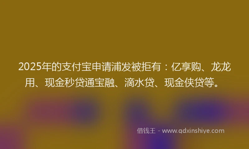 2025年的支付宝申请浦发被拒有：亿享购、龙龙用、现金秒贷通宝融、滴水贷、现金侠贷等。