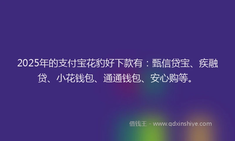 2025年的支付宝花豹好下款有：甄信贷宝、疾融贷、小花钱包、通通钱包、安心购等。