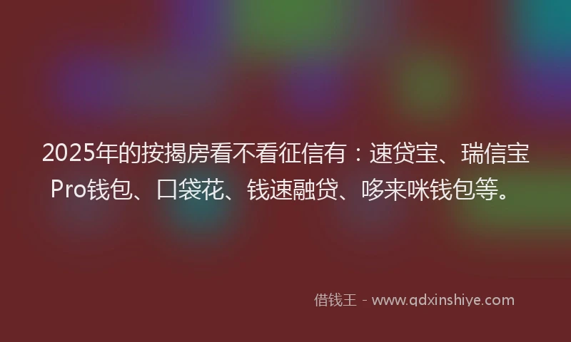 2025年的按揭房看不看征信有：速贷宝、瑞信宝Pro钱包、口袋花、钱速融贷、哆来咪钱包等。