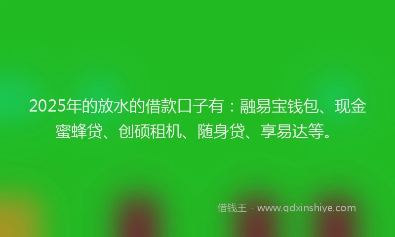 2025年的放水的借款口子有：融易宝钱包、现金蜜蜂贷、创硕租机、随身贷、享易达等。