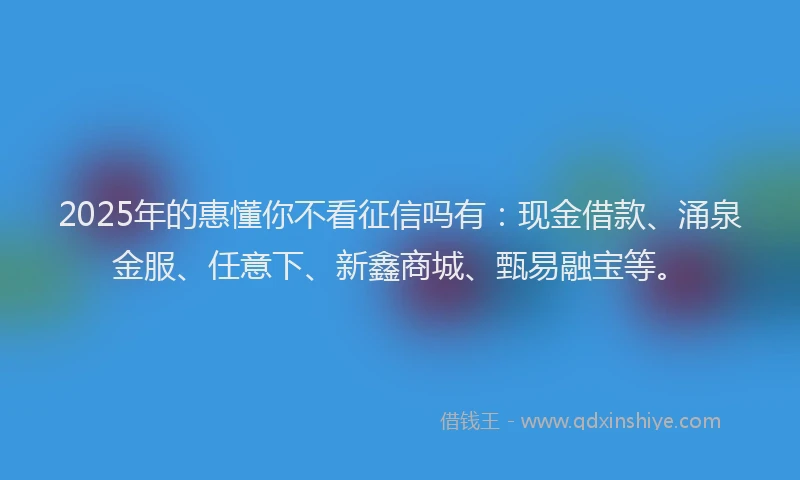 2025年的惠懂你不看征信吗有：现金借款、涌泉金服、任意下、新鑫商城、甄易融宝等。