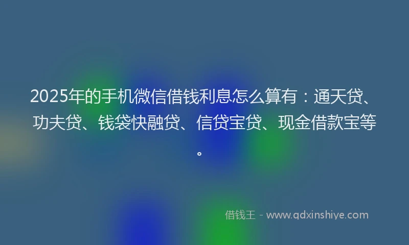 2025年的手机微信借钱利息怎么算有：通天贷、功夫贷、钱袋快融贷、信贷宝贷、现金借款宝等。