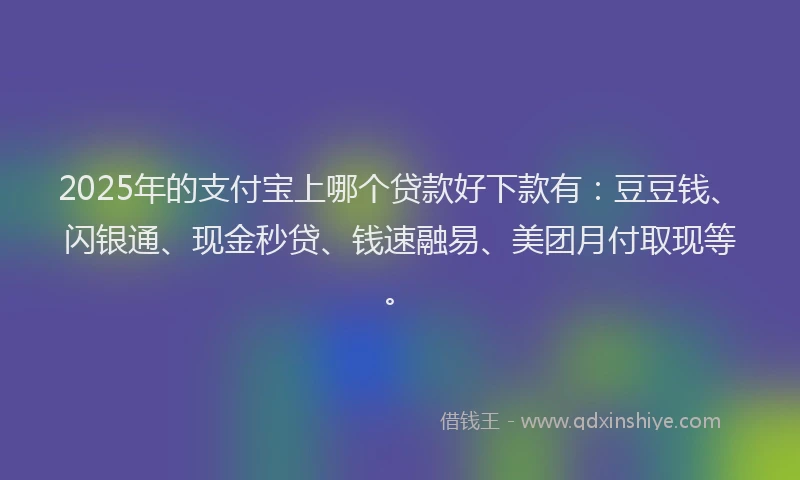 2025年的支付宝上哪个贷款好下款有：豆豆钱、闪银通、现金秒贷、钱速融易、美团月付取现等。