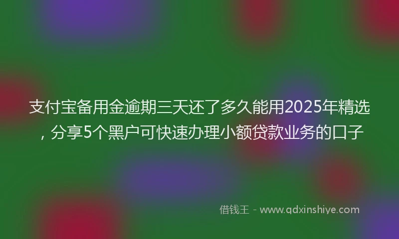 支付宝备用金逾期三天还了多久能用2025年精选，分享5个黑户可快速办理小额贷款业务的口子