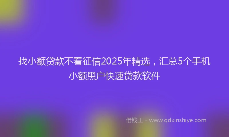 找小额贷款不看征信2025年精选，汇总5个手机小额黑户快速贷款软件