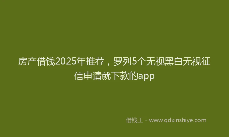 房产借钱2025年推荐，罗列5个无视黑白无视征信申请就下款的app