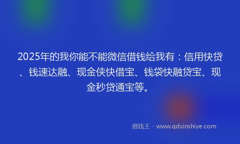 2025年的我你能不能微信借钱给我有：信用快贷、钱速达融、现金侠快借宝、钱袋快融贷宝、现金秒贷通宝等。