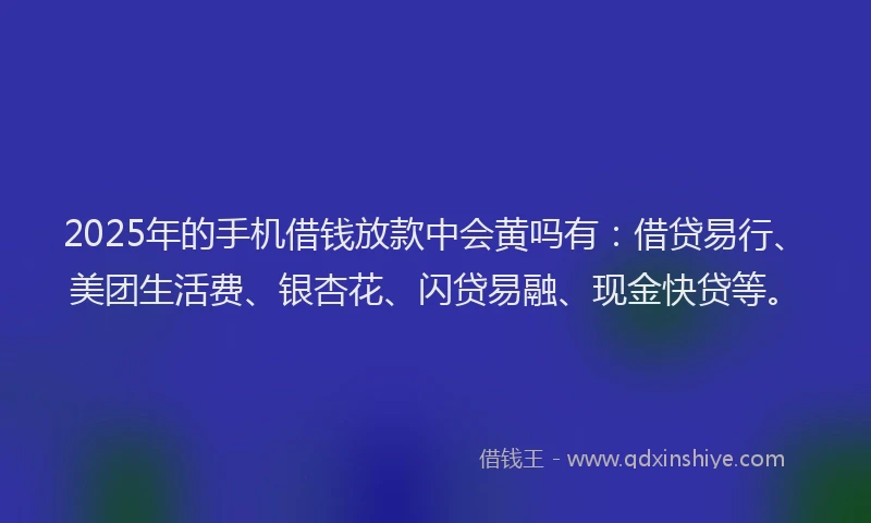 2025年的手机借钱放款中会黄吗有：借贷易行、美团生活费、银杏花、闪贷易融、现金快贷等。